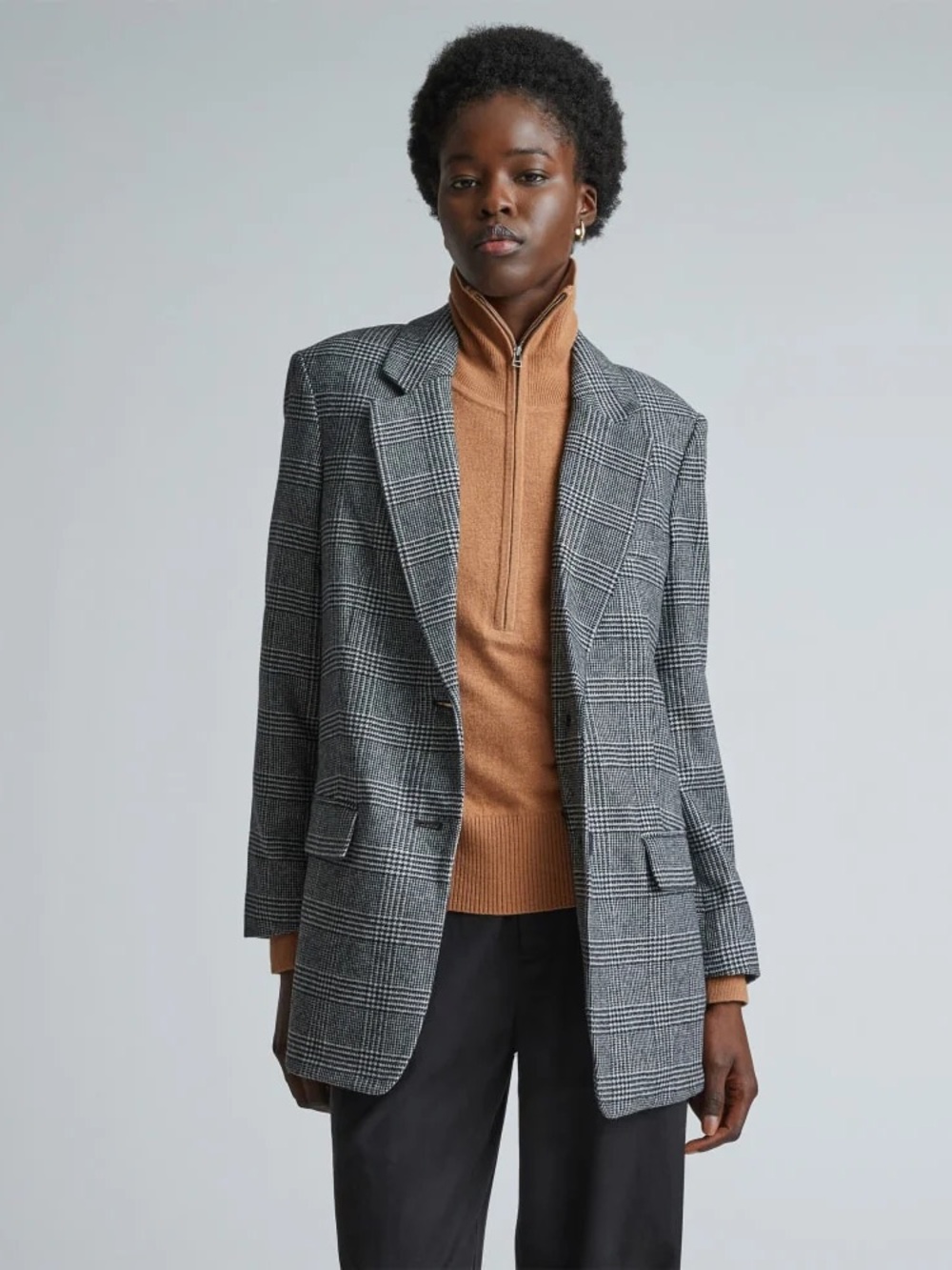 Everlane The Oversized Blazer Wool Glen Plaid black grey size 12 new no tag